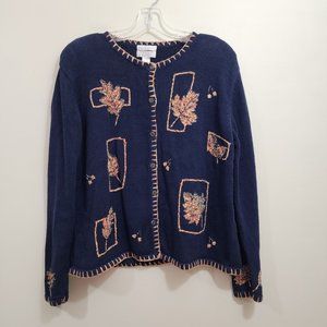 Christopher‎ & Banks vintage hand embroidered leaf pattern button front cardigan